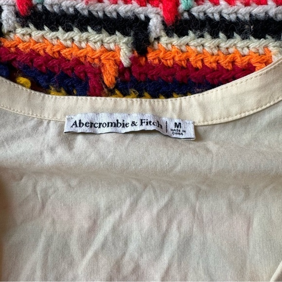 Abercrombie & Fitch Tie Front Top Cotton Yellow Medium Puff Sleeve - Picture 6 of 6